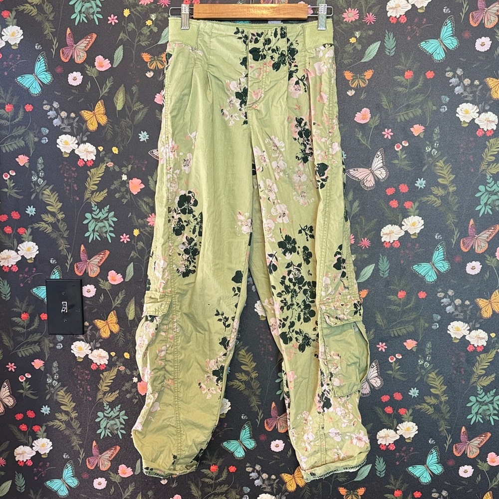 FP Movement by Free People Light Olive Floral Cargo Joggers